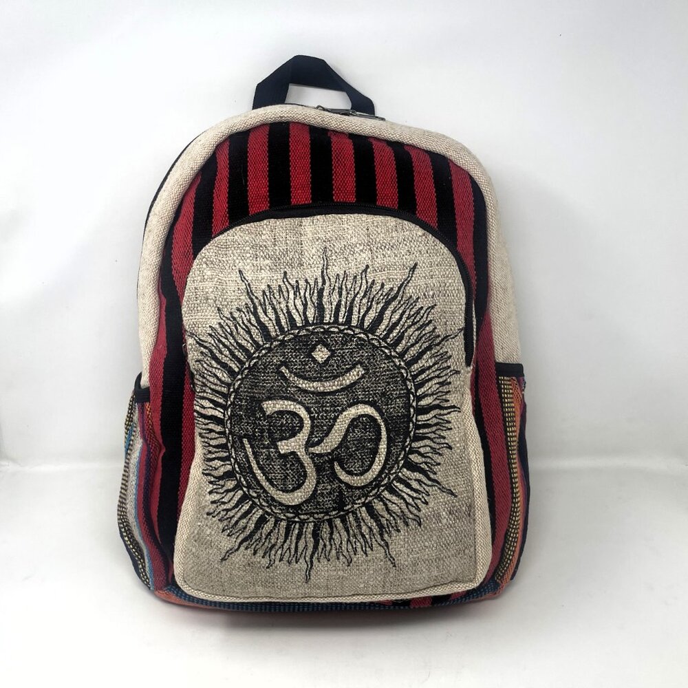 Handmade THC Free Pure Hemp Unisex Large Back Pack Om Design